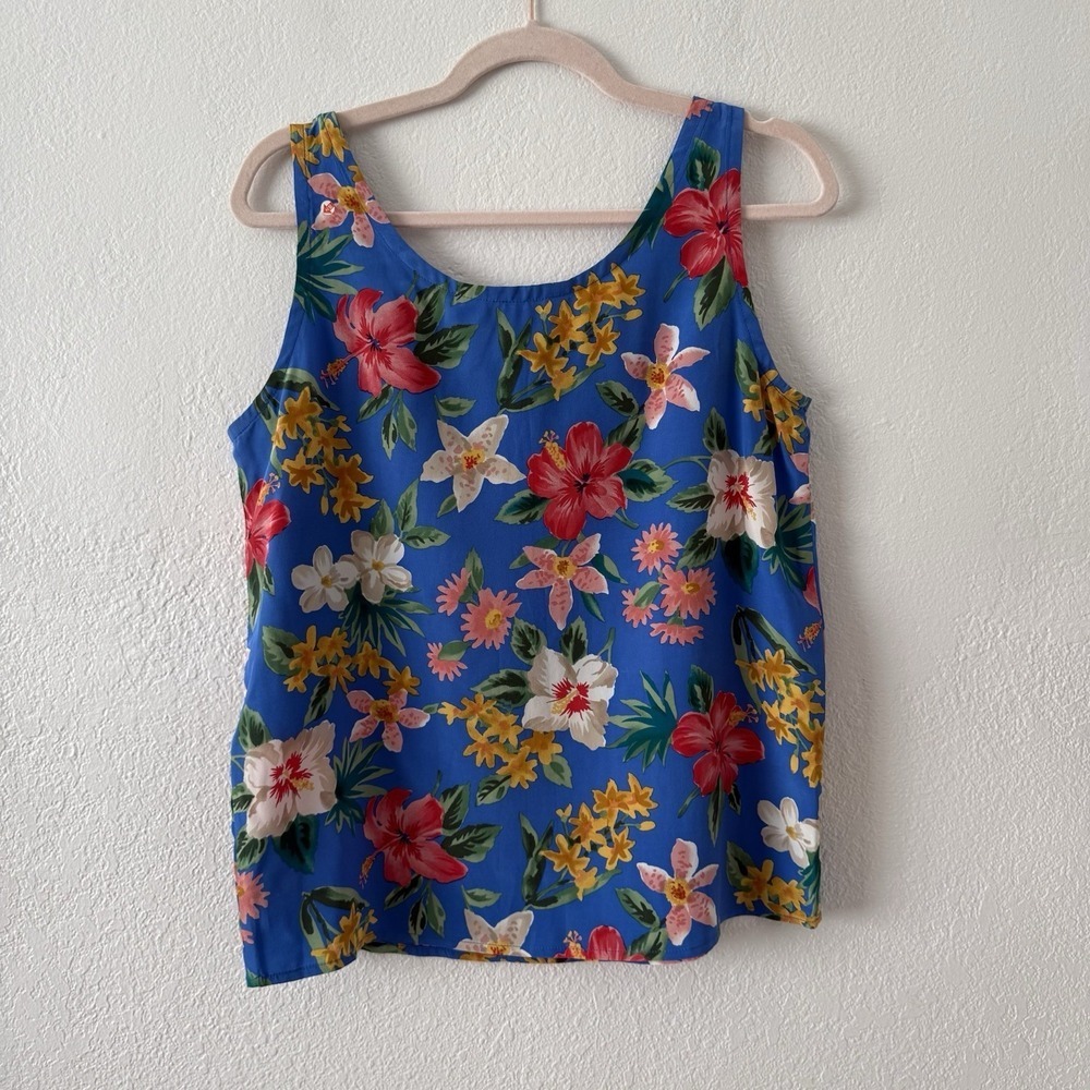 vintage 90s vibrant floral print silk tank top by Casual Corner Size M - Picture 3 of 9